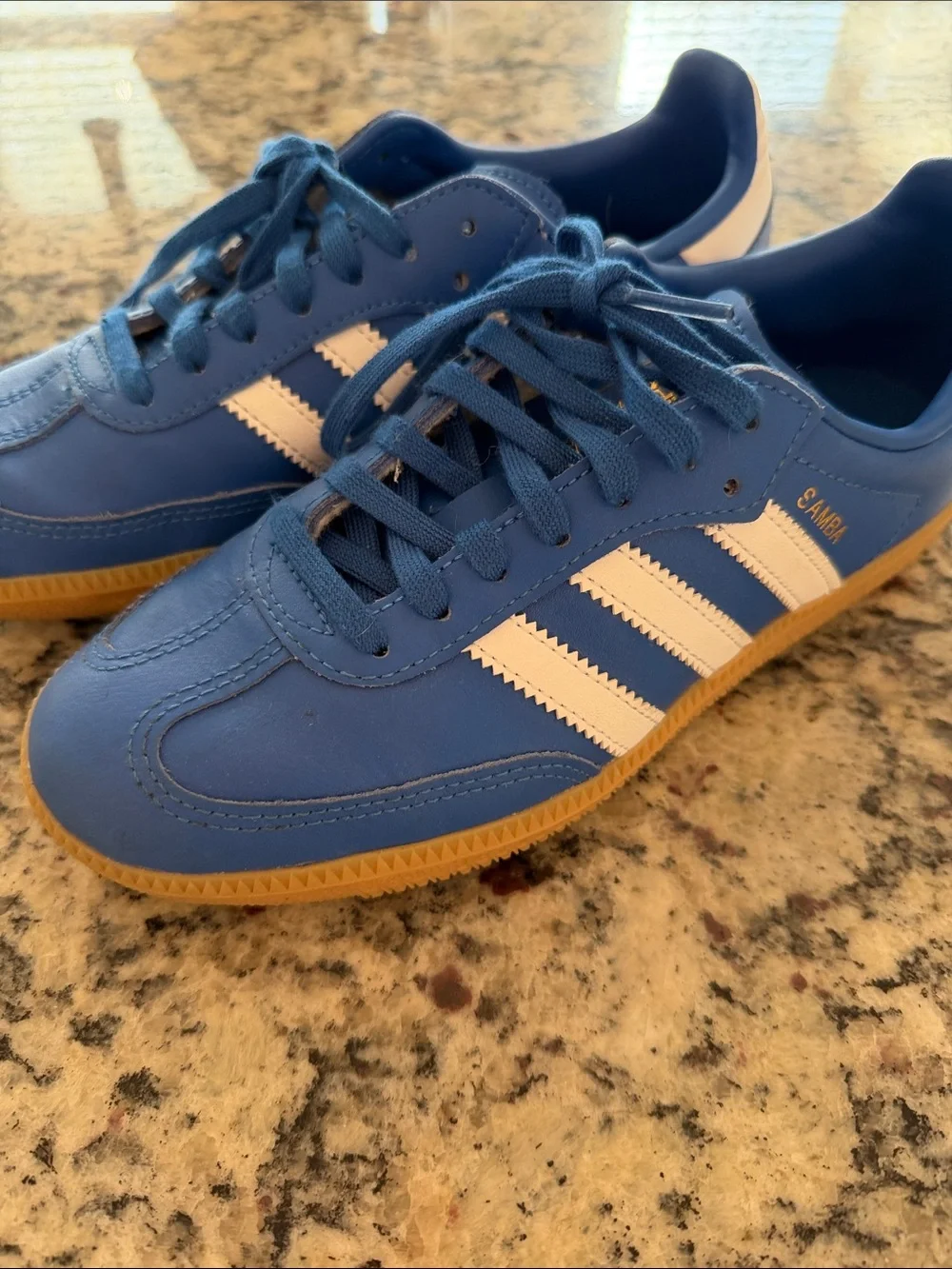 adidas Kids Blue Sneakers with White Stripes and Gum Sole